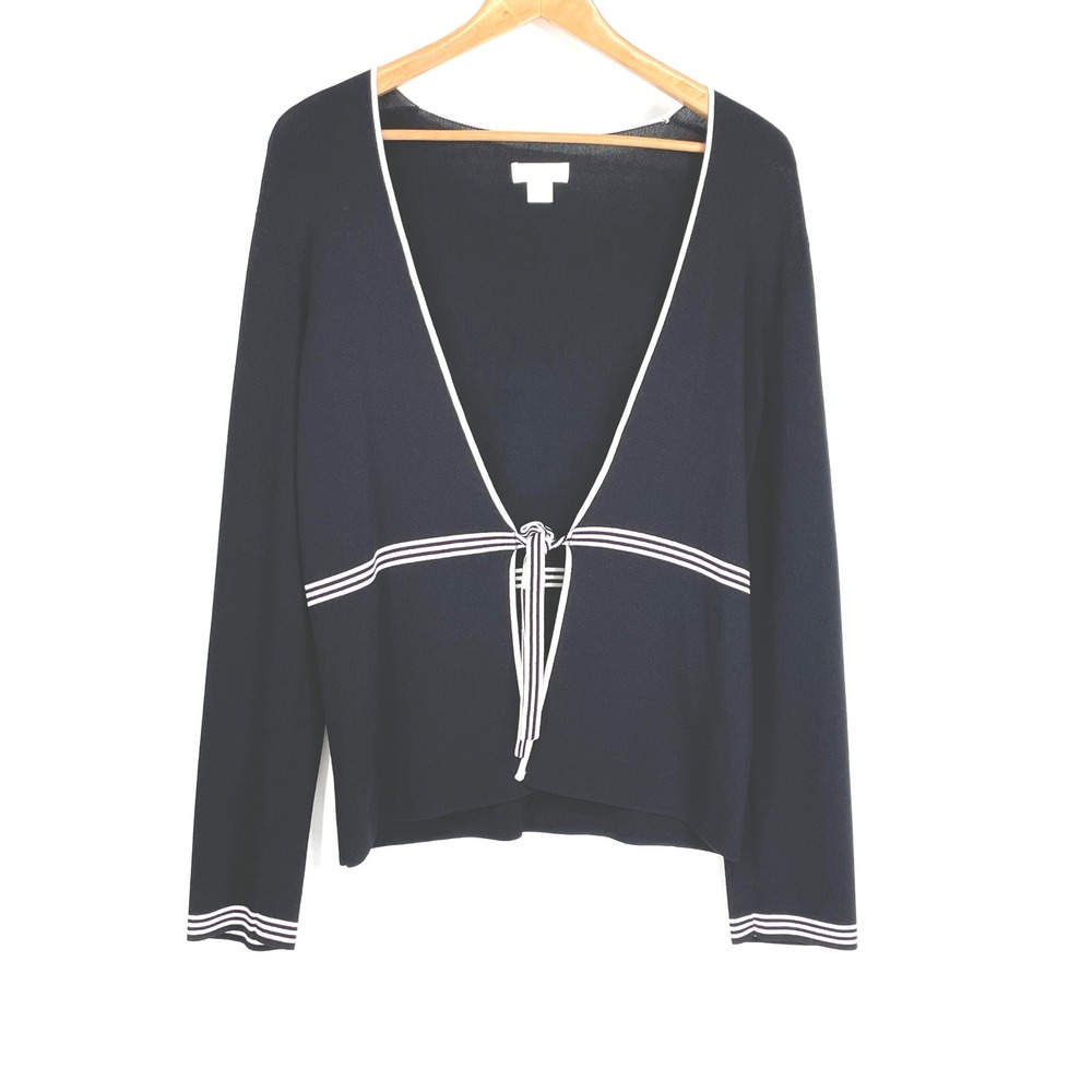 Christopher & Banks Womens Cardigan M Sweater Navy Blueβ Tie Front Stripe